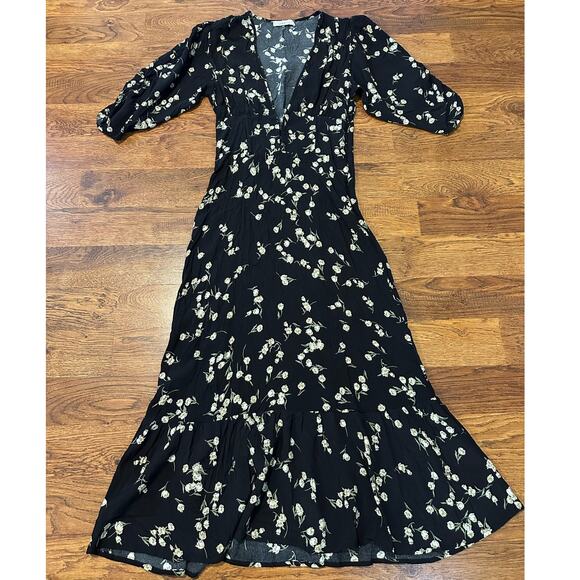 Flynn Skye Elsie Tulip Midi Dress - Black - Size Small Elegant Chic Dress - Picture 1 of 12